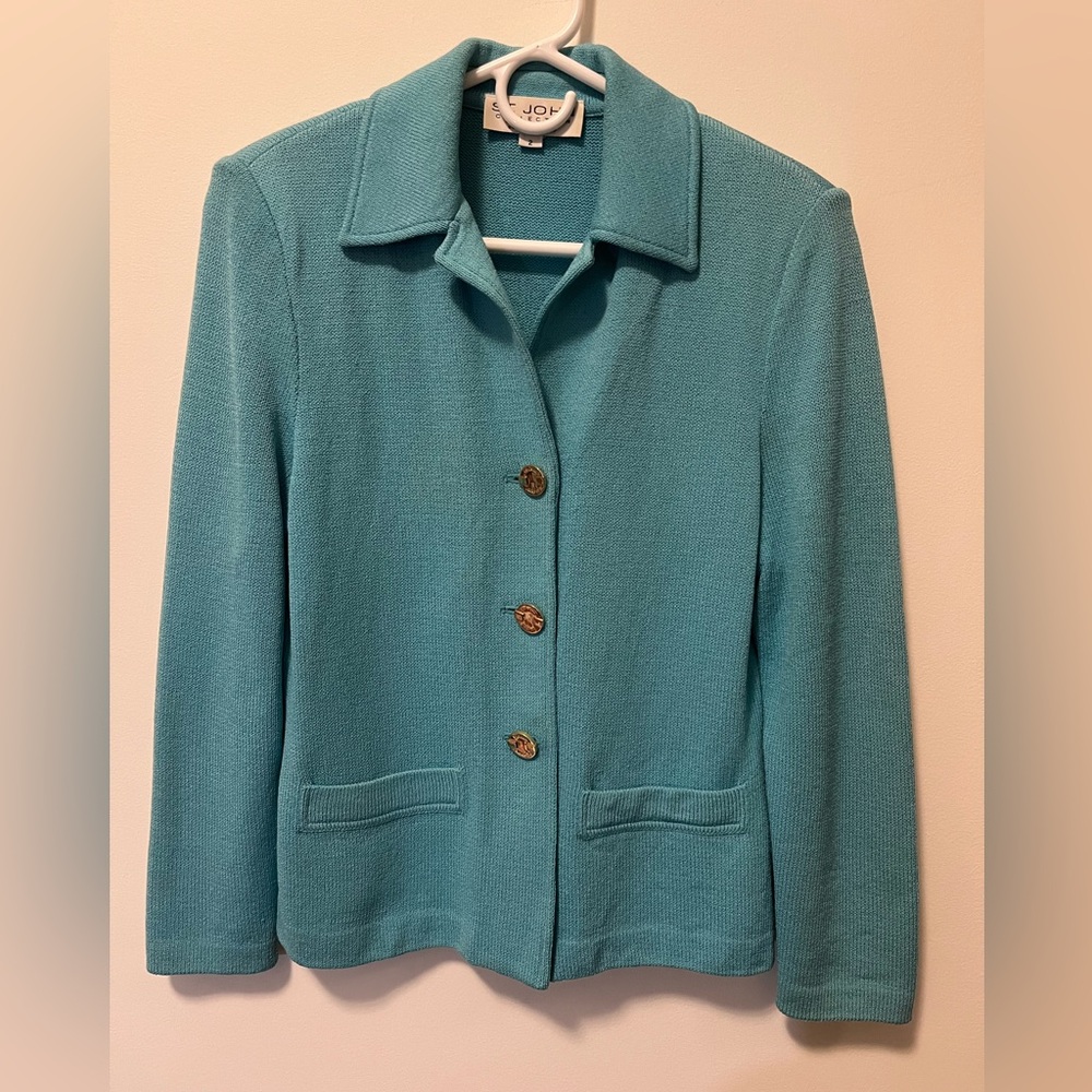 St. John Collection teal Santana knit jacket, size 2